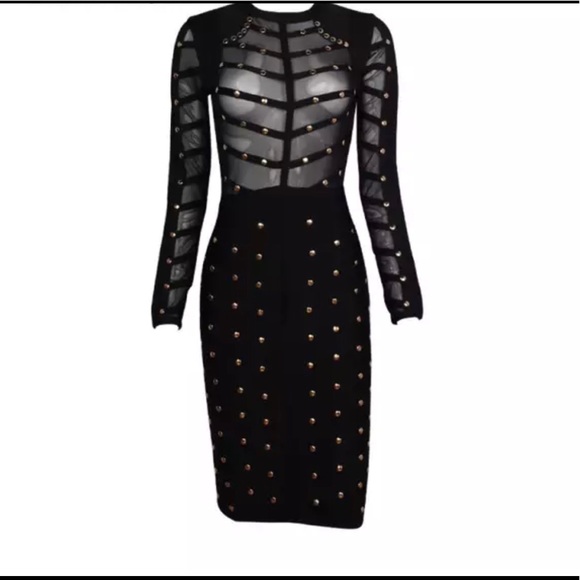 💕NWOT Sheer Studded Bandage Dress💕 - Picture 1 of 5